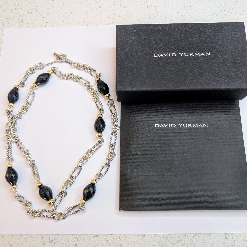 David Yurman Onyx Figaro 34” 925 Sterling Silver and 18k Yellow Gold Necklace